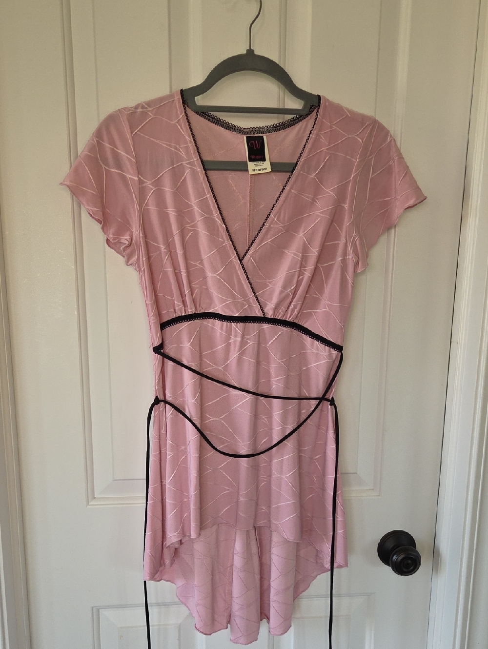Wrapper Pink Top with Black Scalloped Trim